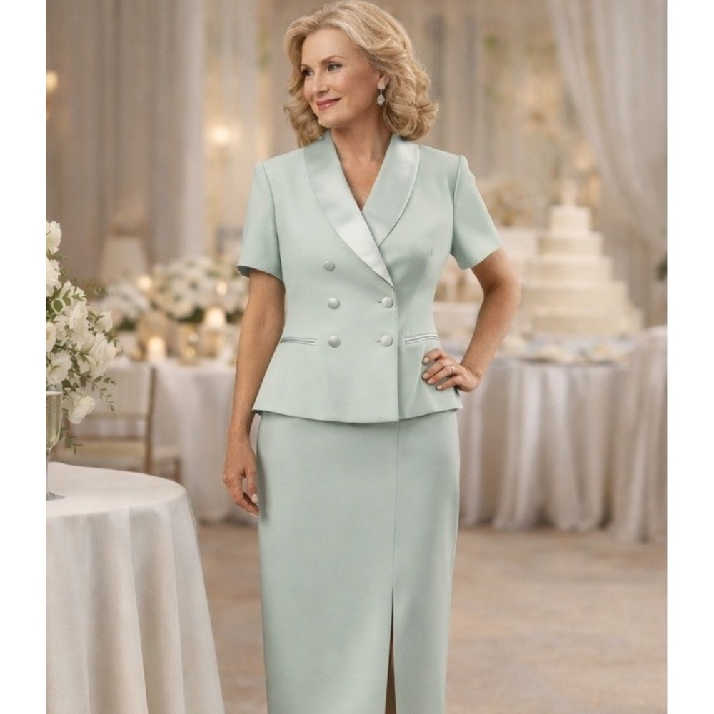 Kasper for ASL Skirt Suit Women 8 Seafoam Green Double Breasted Maxi Set Vintage